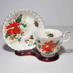 Royal Albert Teacup and Saucer Yuletide Red Poinsettia Christmas Vintage